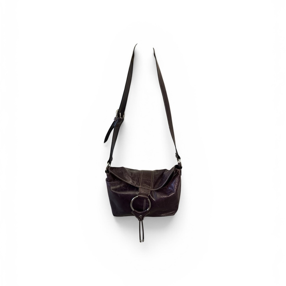 Dark purple Leather Crossbody Bag with Ring Accent